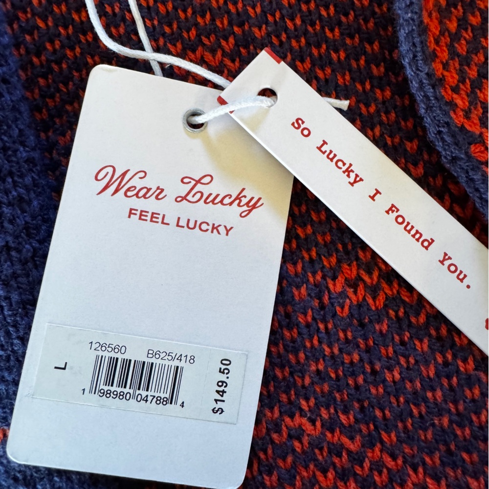 NWT Lucky Brand Geometric Navy and Red Cardigan with horse shoes size large - Picture 10 of 10